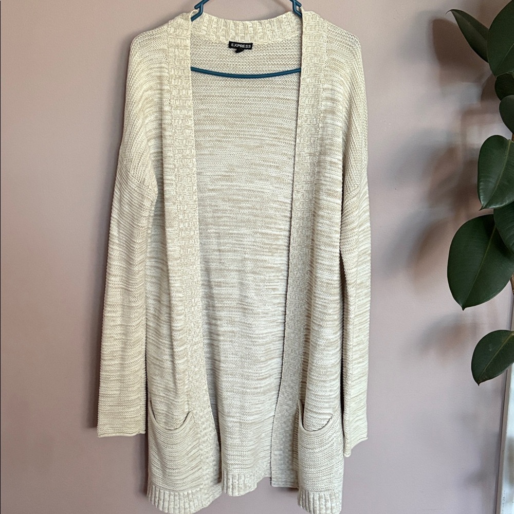 Express Ivory Knit Extra Long Cardigan